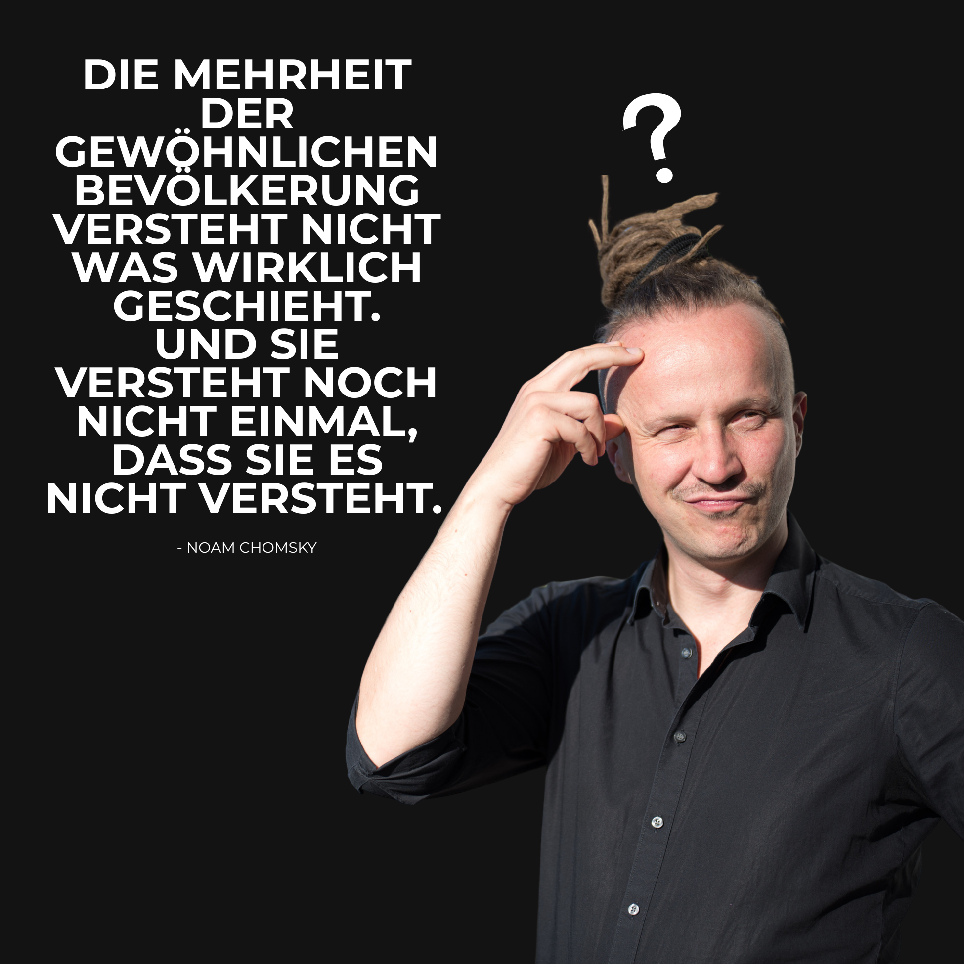 Sebastian Winkler mit Zitat von Noam Chomsky über den Unterschied zwischen Wissen und Verstehen