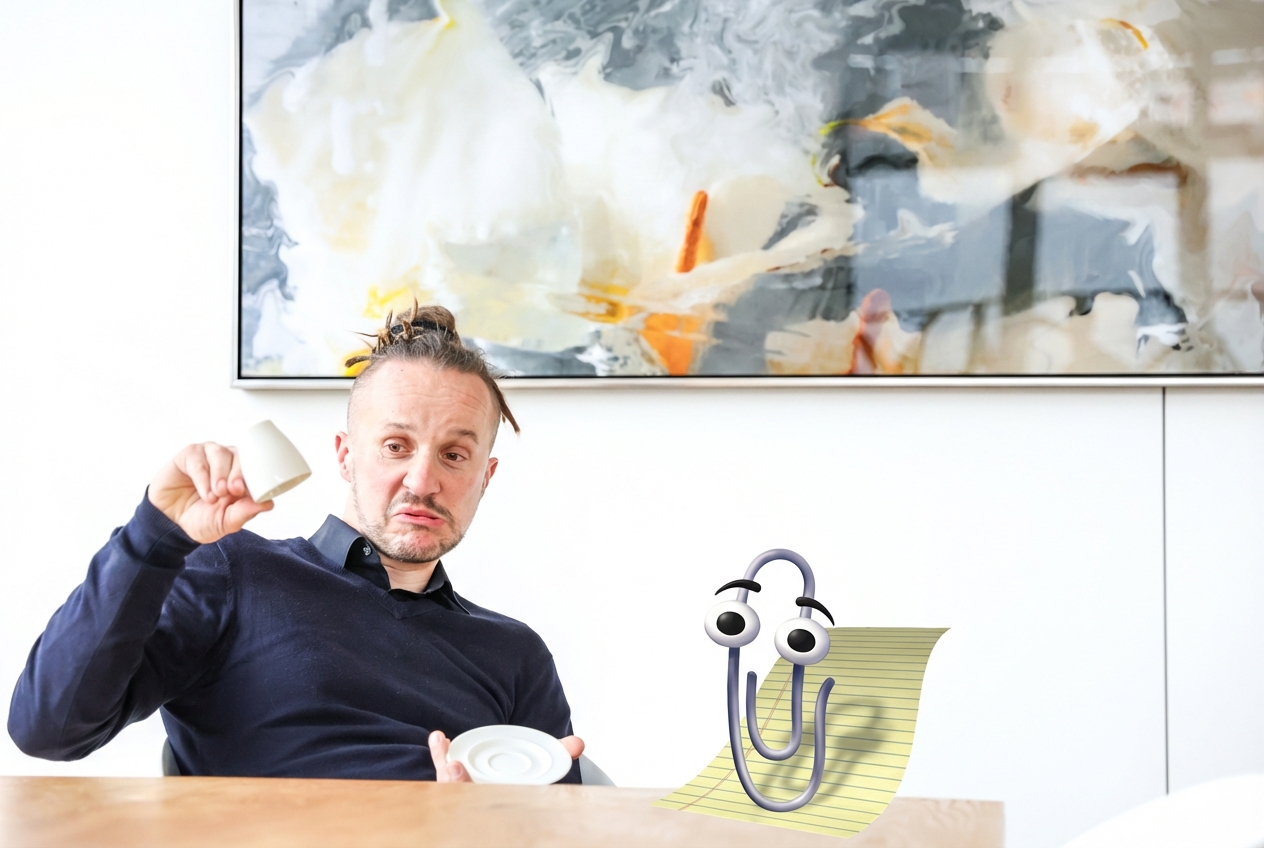Sebastian Winkler mit dem Clippy-Meme – wenn Technologie überfordert statt zu helfen