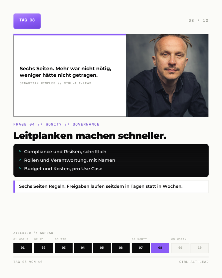 KI-Zielbild Karte 8: Governance. Leitplanken machen schneller.