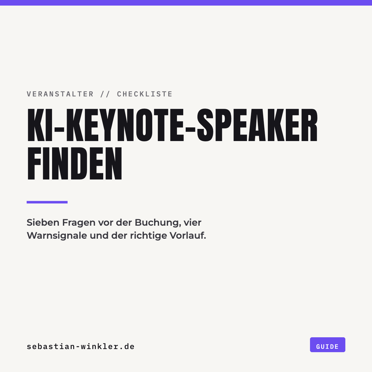 KI-Keynote-Speaker finden. Sieben Fragen vor der Buchung, vier Warnsignale und der richtige Vorlauf.